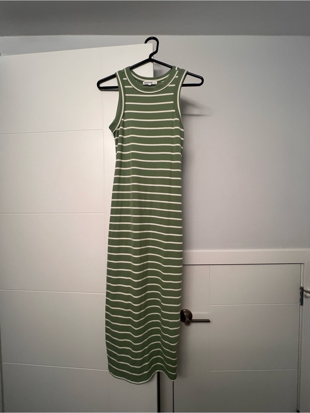 Antistar Sleeveless Olive Green Striped Maxi Dress